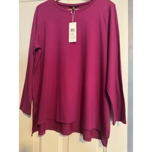 Eileen Fisher Fuchsia Tencel Lyocell Tunic Hi Low Hem Side Slits Large NWT $ 128